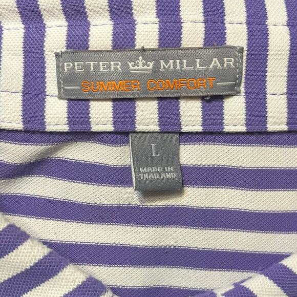 Peter Millar Southern Comfort Golf Polo Shirt Mens Lg Striped Academia Purple - Picture 4 of 6